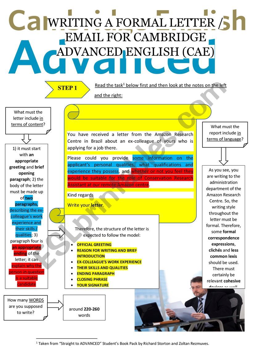 WRITING A FORMAL LETTER (EMAIL) FOR CAMBRIDGE ENGLISH ADVANCED (CAE) [methodology]